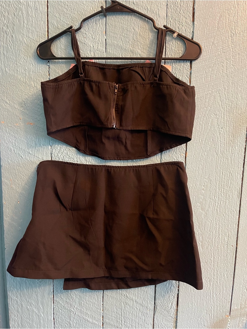 Women's Black Two-Piece Skirt Set - Strap Crop Top & Mini Skirt